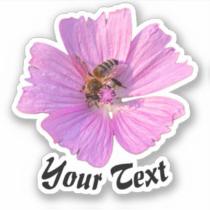 Sticker Abeille affairée sur les pétales de fleur rose flo