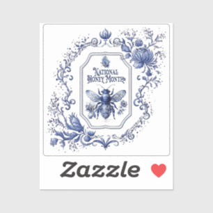 Sticker Abeille et fleurs de miel bleu Delft
