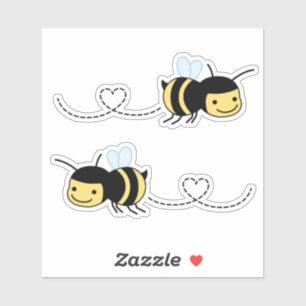 Sticker Abeille heureuse bourdonnant autour du cœur
