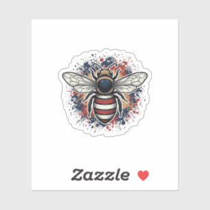 Sticker Abeille patriotique gravure vintage vecteur Design