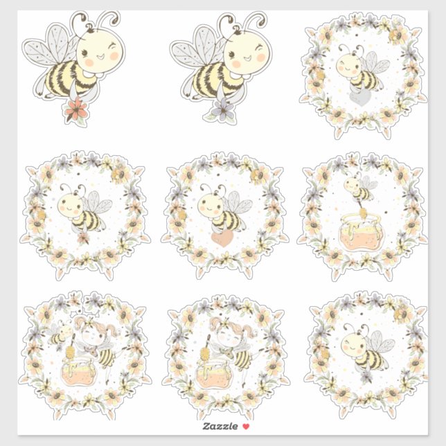 Sticker Abeilles De Miel, Fée & Bébé En Motif Sans Faille (Feuille)