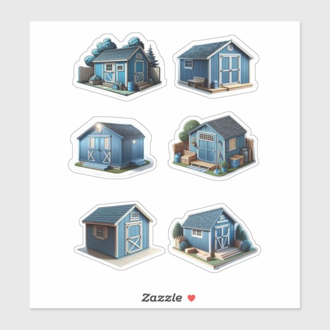 Sticker Abri de jardin bleu arrière-cour  (Feuille)