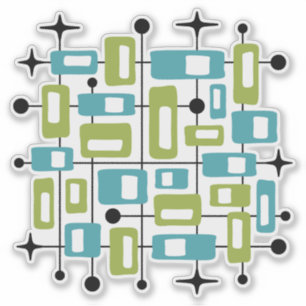 Sticker Abstrait Atomique Rétro Coloré Milieu de Siècle Mo