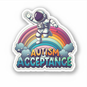 Sticker Acceptation de l'autisme Astronaut arc-en-ciel