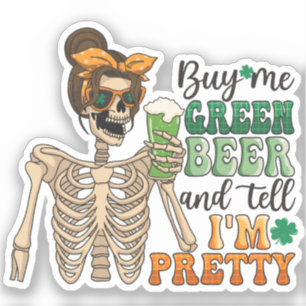 Sticker Acheter Me Bière Verte - Squelette   Saint Patrick