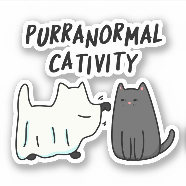 Sticker Activité paranormale féline Blague drôle d'Hallowe (Devant)