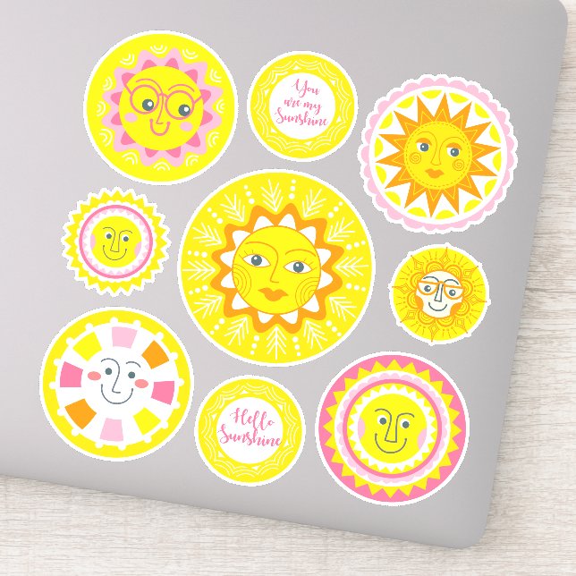 Sticker Adhésifs en vinyle jaune mignon soleil souriant (Détail)