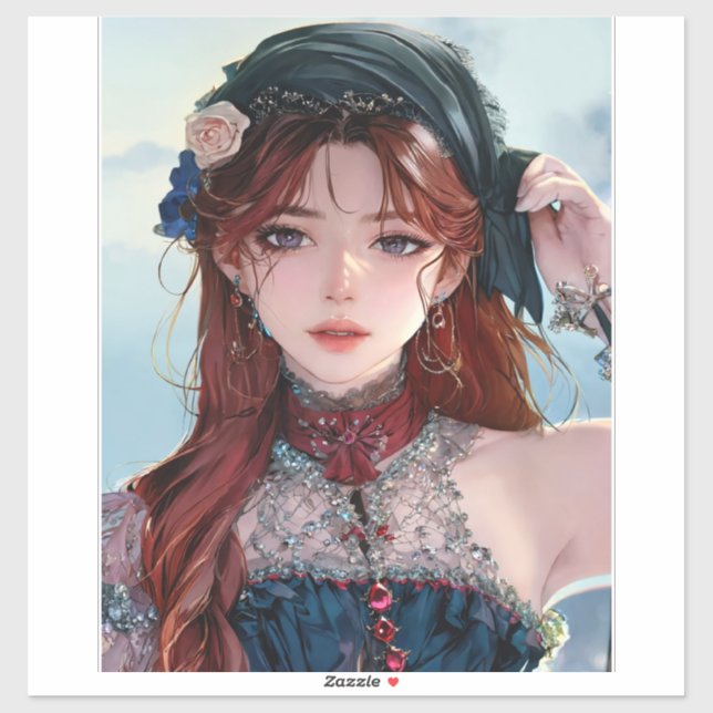 Sticker Adorable Anime Girl Coque d'ordinateur portable (Feuille)