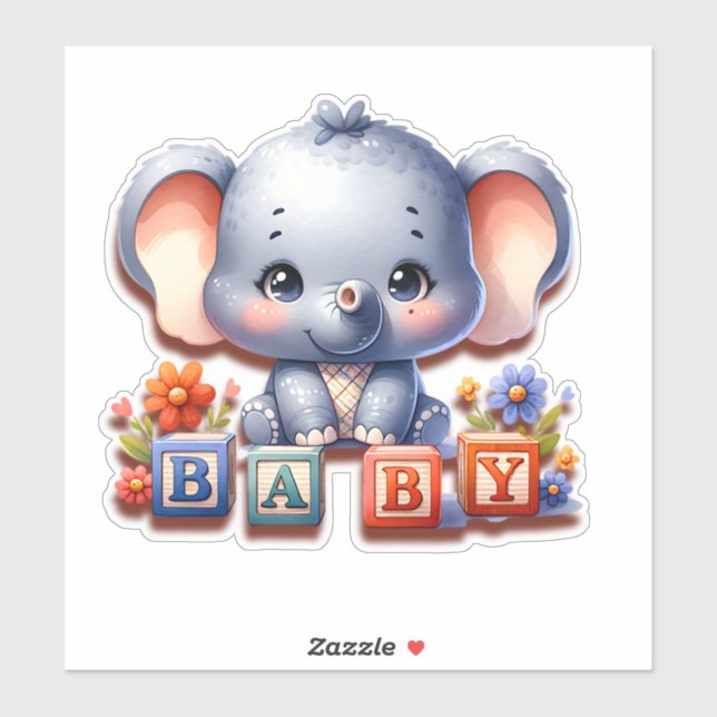 Sticker Adorable Baby Girl Elephant Speller (Feuille)