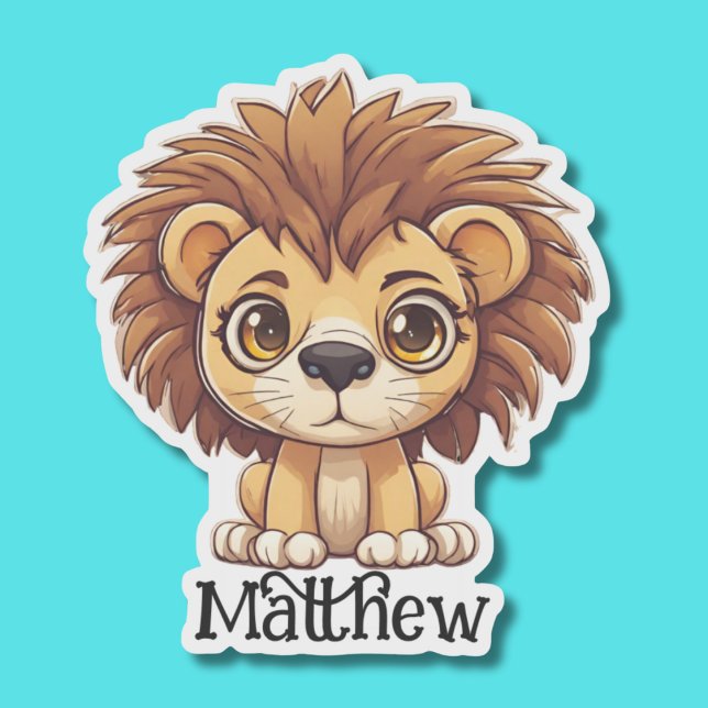 Sticker Adorable Big Eyed Lion Monogramme étanche (Créateur téléchargé)