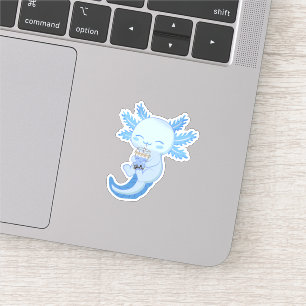 Sticker Adorable Blue Axolotl Boba Bubble Tea