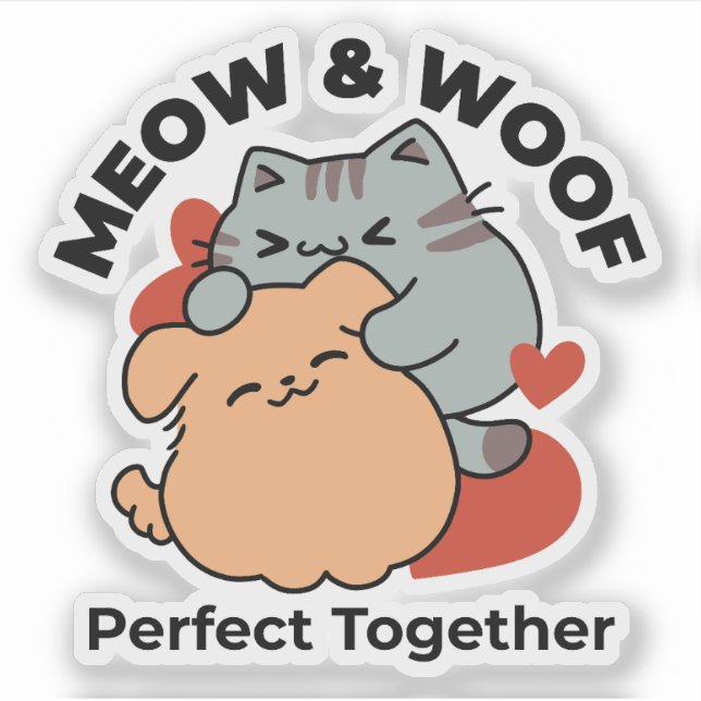 Sticker Adorable chat et chien Hug - Meow & Woof Design (Devant)