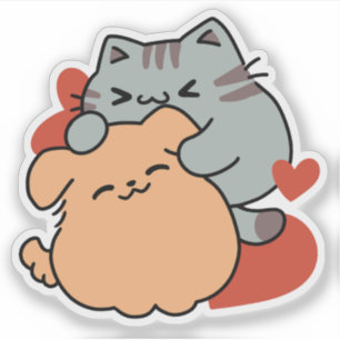 Sticker Adorable chat et chien Hug - Meow & Woof Design