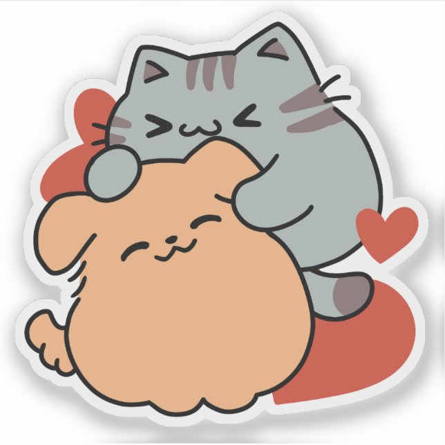 Sticker Adorable chat et chien Hug - Meow & Woof Design (Devant)