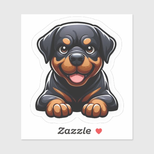 Sticker Adorable Chibi Rottweiler Puppy Smile (Feuille)