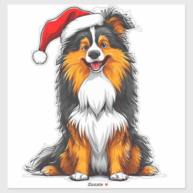 Sticker adorable chien de Noël (Feuille)