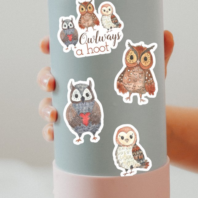 Sticker Adorable Chouettes d'aquarelle Owlways a Hoot (Créateur téléchargé)