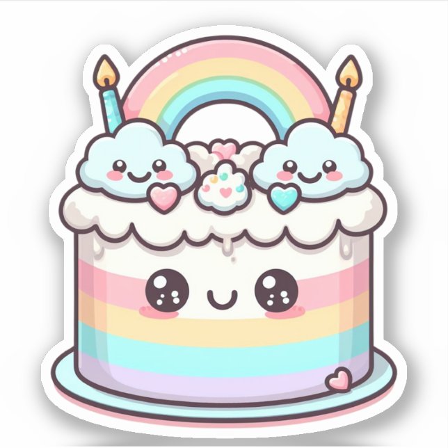 Sticker adorable gâteau d'anniversaire kawaii (Devant)