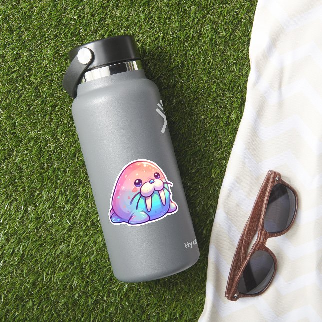 Sticker Adorable Kawaii Sparkly Charm Pastel Walrus (HydroFlask Insitu)
