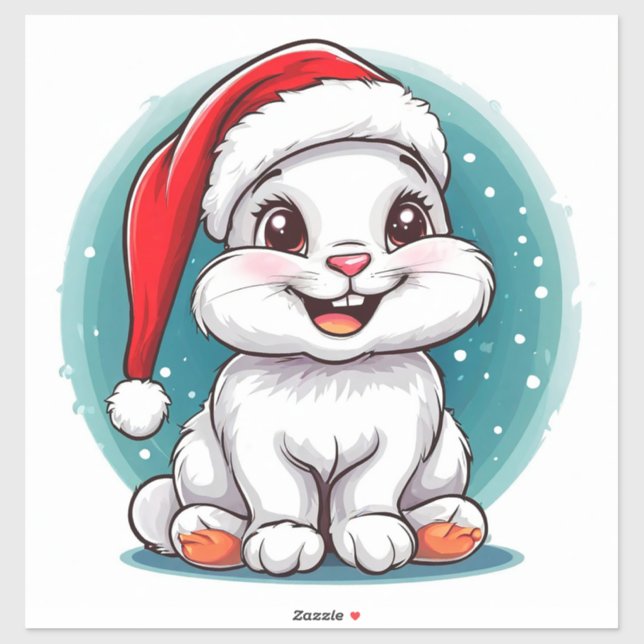 Sticker Adorable lapin blanc à Santa Hat (Feuille)