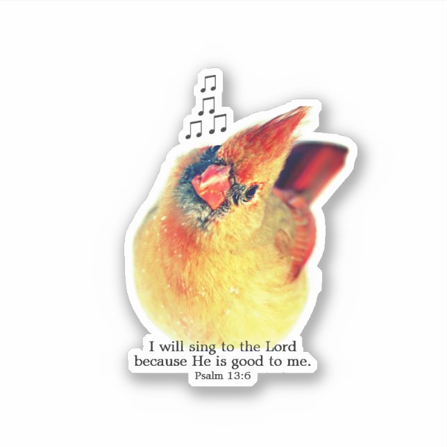 Sticker Adorable Mama Cardinal Singing Praises Bible Verse (Devant)