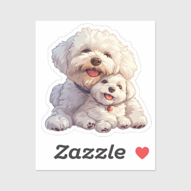 Sticker Adorable maman et bébé Bichon Frise (Feuille)
