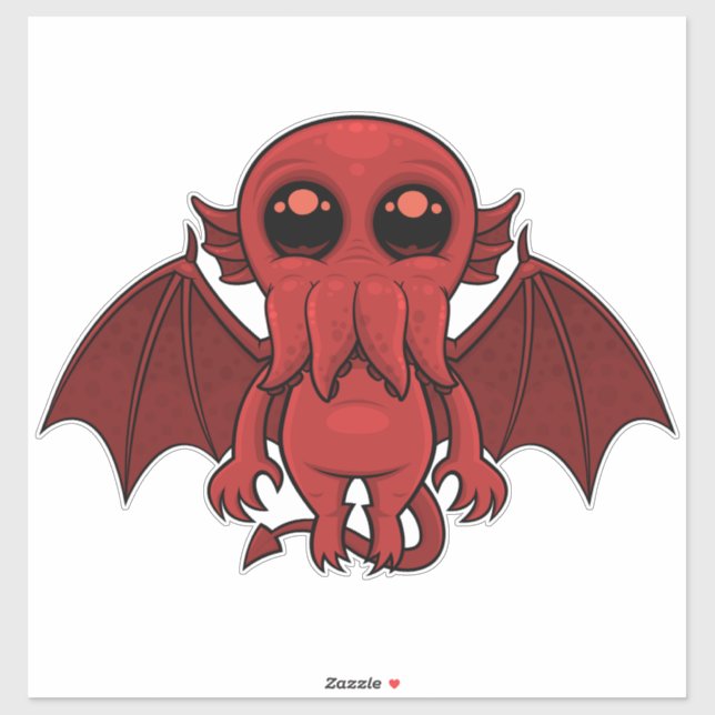 Sticker Adorable Monstre de la mer de Cthulhu Rouge (Feuille)