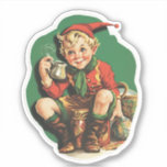Sticker Adorable Vintage Christmas Elf Coffee Pause<br><div class="desc">Un adorable elfe vintage rétro</div>