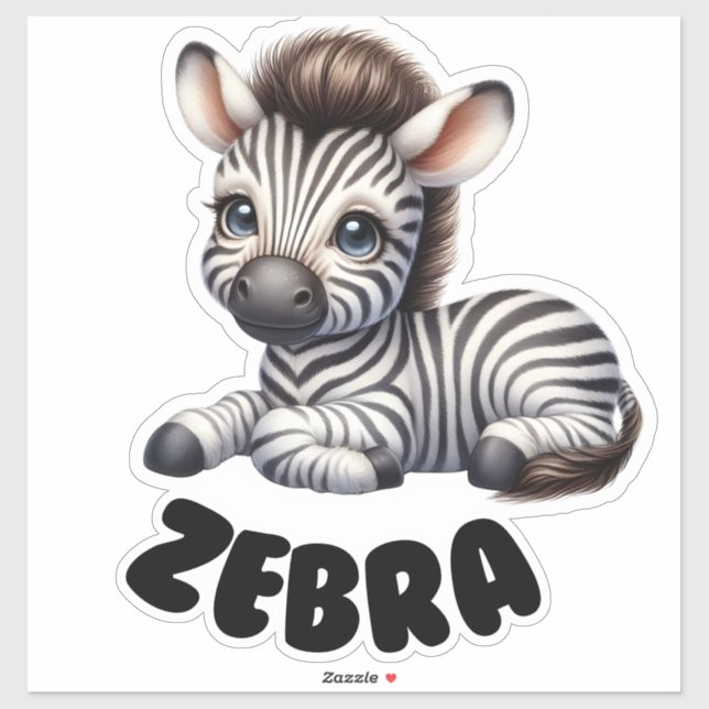 Sticker Adorable Zèbre - Pépinière (Feuille)
