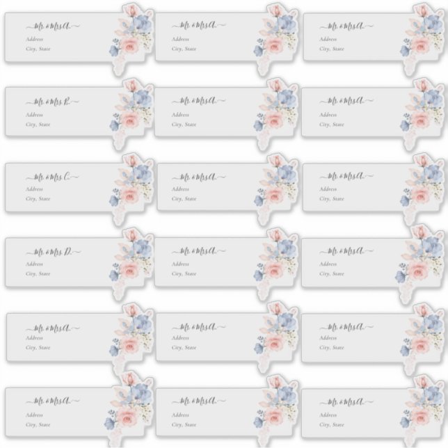 Sticker Adresse client transparente Blush Blue H2 Fleurs (Devant)