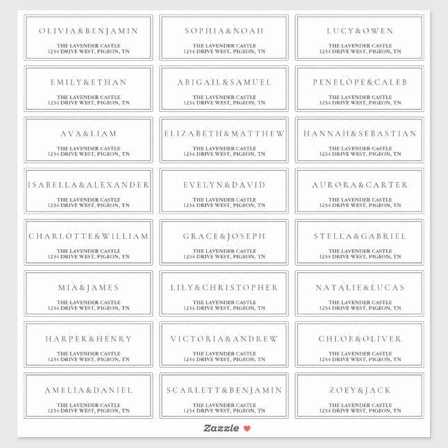 Sticker Adresse de mariage formelle simple blanche (Feuille)