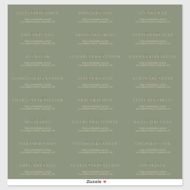 Sticker Adresse de mariage formelle simple en vert sauge e (Feuille)