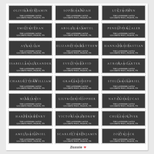 Sticker Adresse de mariage formelle simple noir et blanc n (Feuille)