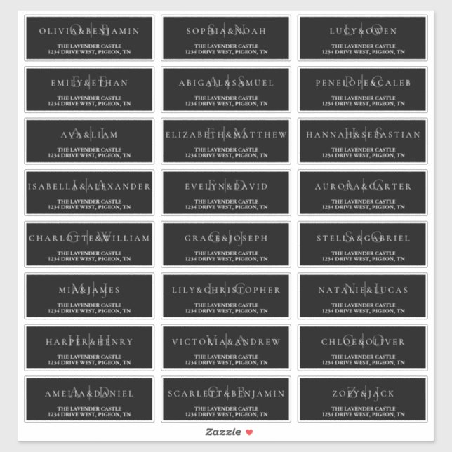 Sticker Adresse de Mariage simple en noir et blanc (Feuille)