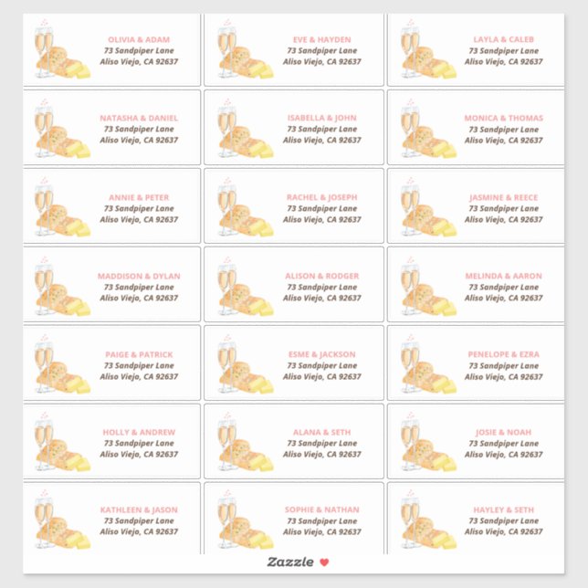 Sticker Adresse des invités pour la soirée de mariage Butt (Feuille)