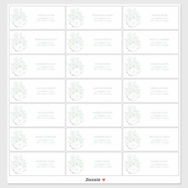 Sticker Adresse des invités pour le thé de mariage botaniq (Feuille)