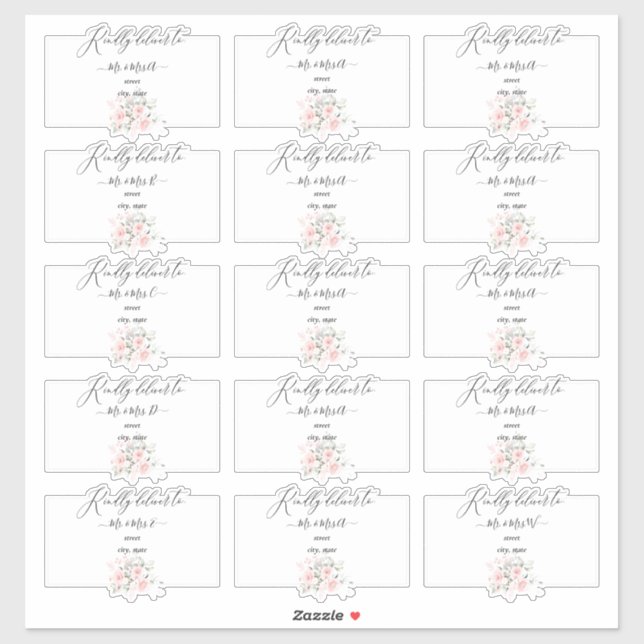 Sticker Adresse d'hôte Rose Delicic Bloom Blush (Feuille)