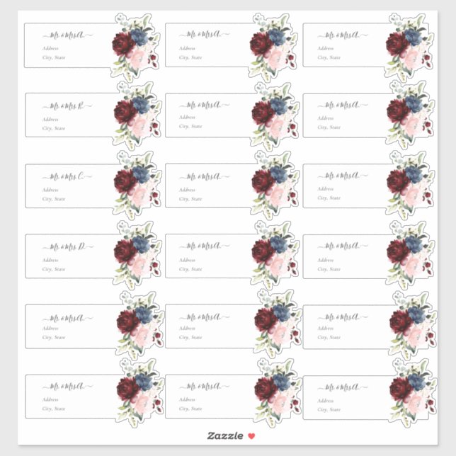 Sticker Adresse d'invité transparente Burgundy Navy (Feuille)