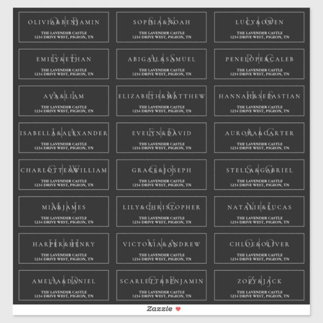 Sticker Adresse Mariage officielle de Black and White Eleg (Feuille)