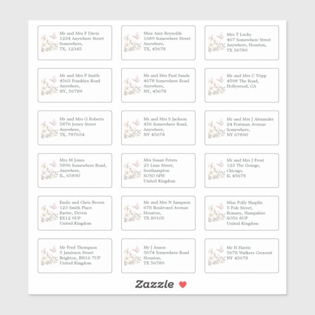 Sticker Adresses de nom d'invité de mariage individuel Mag (Feuille)