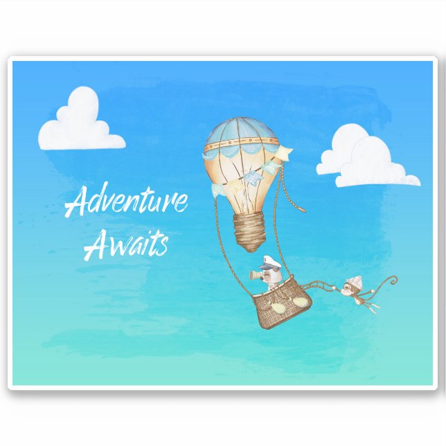 Sticker Adventure Attend Hot Air Balloon Singes Animaux (Devant)
