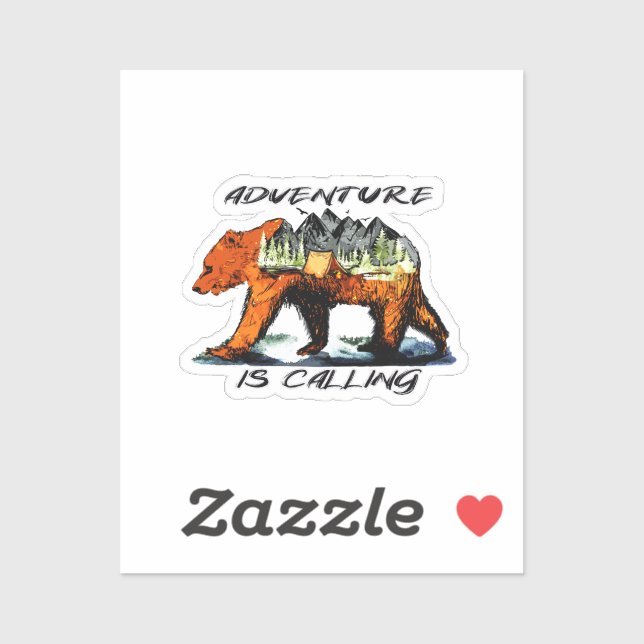 Sticker Adventure Is Calling - Bear Camping Woods Mountain (Feuille)