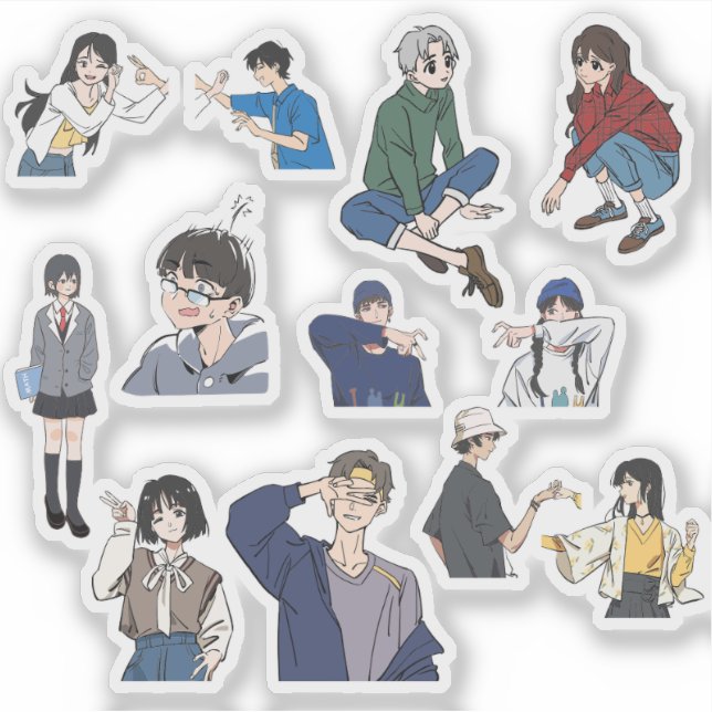 Sticker Aesthetic Anime Boy & Girl Casual Outfit Vinyl  (Devant)