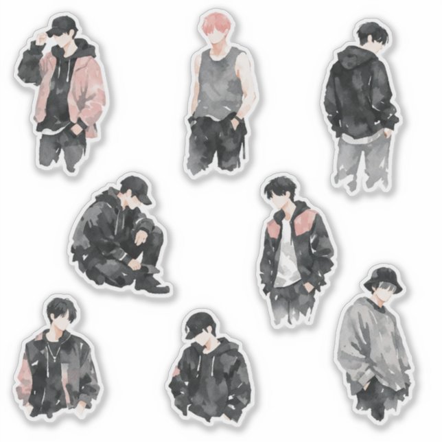 Sticker Aesthetic K-Pop Idol Silhouette Minimalist Fan Art (Devant)
