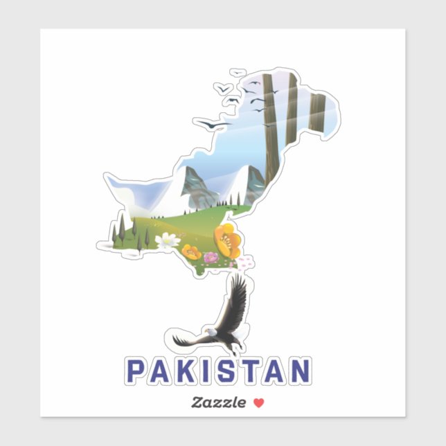Sticker Affiche de voyage carte du Pakistan (Feuille)