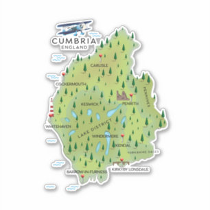 Sticker Affiche de voyage de la carte de Cumbria Angleterr