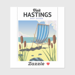 Sticker Affiche de voyage de la plage de Hastings East Sus