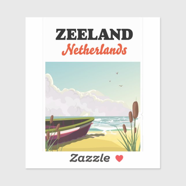 Sticker affiche de voyage de plage Zeeland Pays-Bas (Feuille)