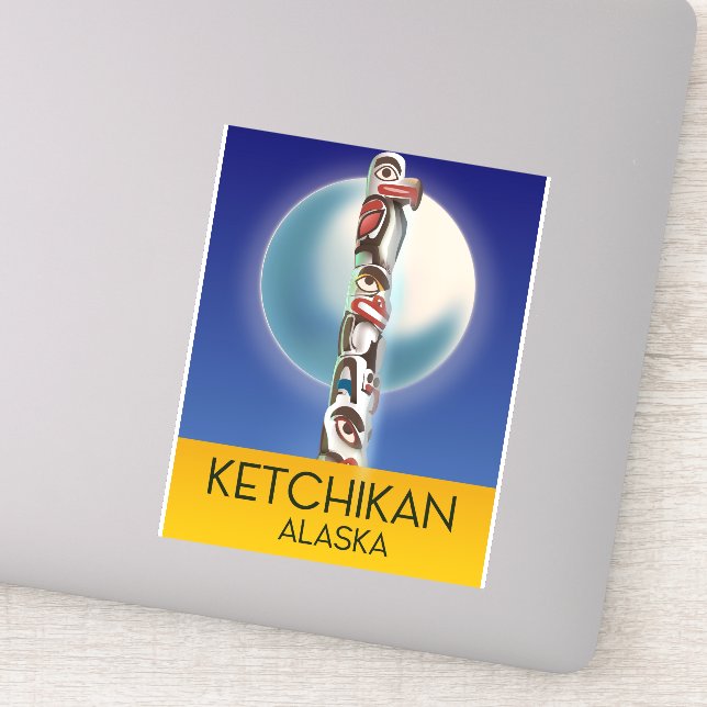 Sticker Affiche de voyage Ketchikan Alaska Totem Pole (Détail)