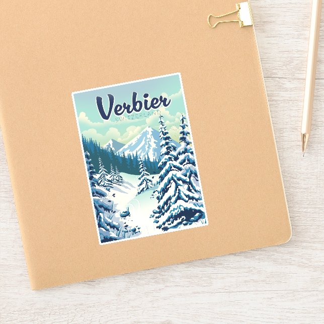 Sticker Affiche de voyage Verbier Suisse (Carnet)